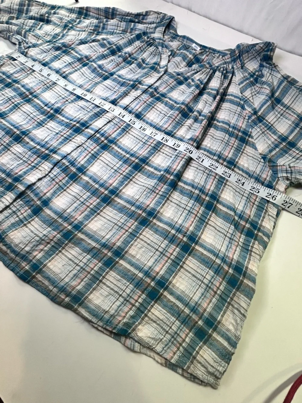 Old Navy Blue Plaid Peasant Boho Button Down Blouse Top Long Sleeve XXL - Picture 6 of 10